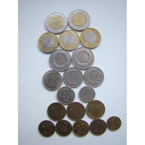 1, 2, 5, 10, 20, 50 грош и 1, 2, 5 злотых, Польша, 20 монет (см. описание).