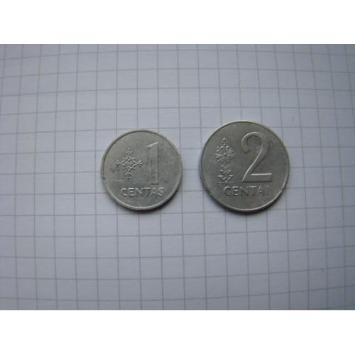 1 и 2 цента 1991 г., Литва.