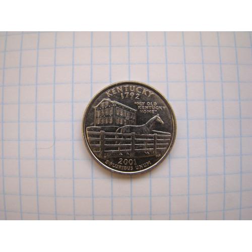 25 центов квотер 2001 г. D из серии "территории"  Кентукки , США.