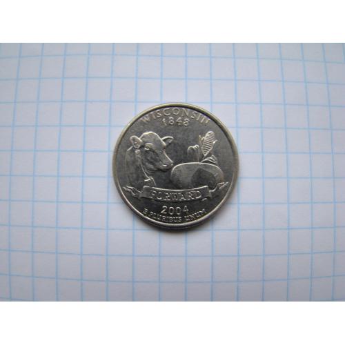 25 центов квотер 2004 г. D из серии "штаты" Висконсин, США