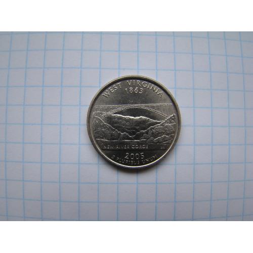 25 центов квотер 2005 г. D из серии "штаты" Западная Вирджиния, США