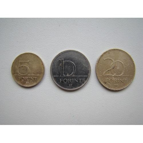 5, 10, 20 форинтов, Венгрия (см.описание).