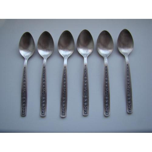 Чайные ложки МНЦ мельхиор, серебрение 6 шт., клеймо г.Баку знак качества из СССР.