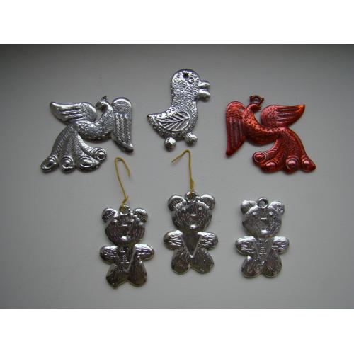 Елочные игрушки Мишка 3 шт., Уточка и Жар-птица 2 шт. из СССР.