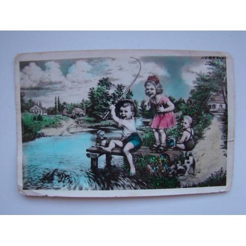 Фотооткрытка Рыболовы худ.С Гайворонский , 1954 г.