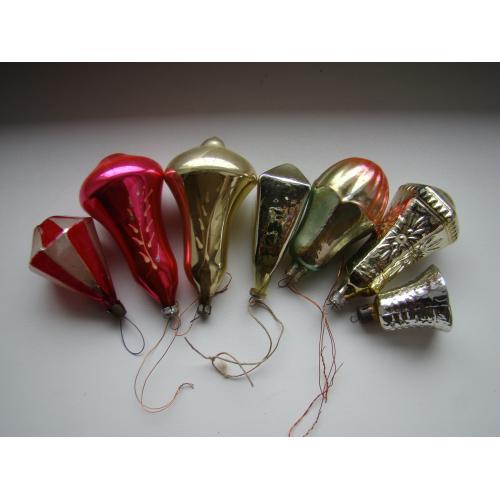 Новогодние елочные игрушки Колокольчики, 7 шт. времен СССР.