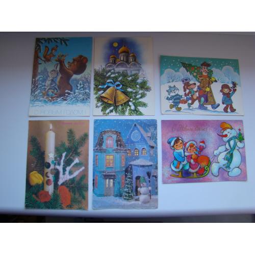 Открытки с Новым Годом, 6 шт. из СССР.