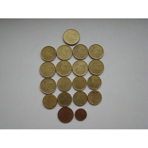 1, 5, 10, 20, 50 Евроцентов, 19 монет (см.описание).