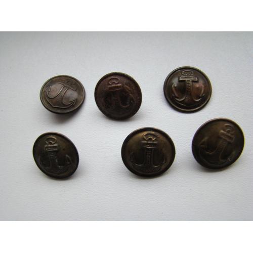 Пуговицы большие ВМФ СССР латунные ранние, 6 шт.