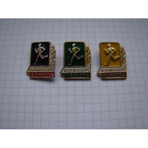 Значки 1, 2, 3 юношеский разряд.