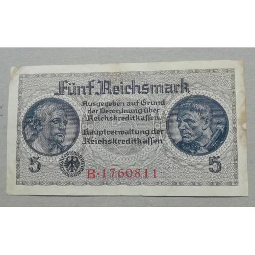 Германия 5 рейхсмарок 1940-1945  оккупационная!!!