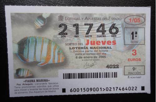 Лотерейный  билет -НАЦИОНАЛЬНА  лотерея ИСПАНИИ 6 января 2005