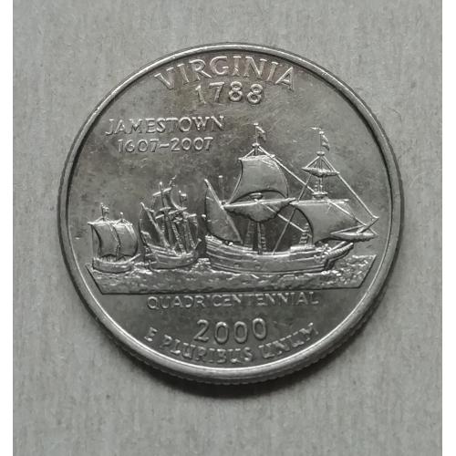  США 25 центов (квотер) 2000 D «Штаты и территории - Вирджиния» UNC