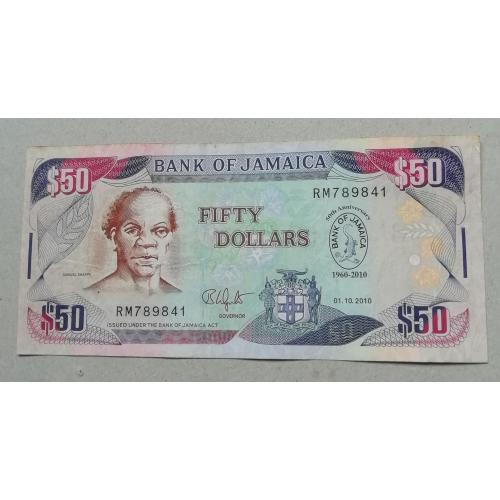  Ямайка  50 долларов 2010=ЮБИЛЕЙНАЯ 50 ЛЕТ БАНКУ