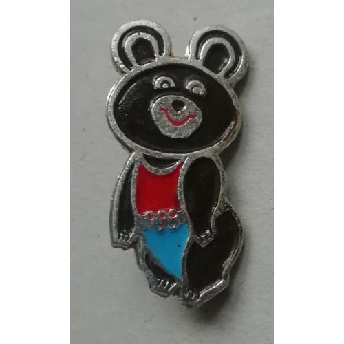 Знак, значок Олимпийский мишка  КИЕВ 1980 цветное трико ФЛАГ УССР