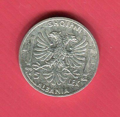 Албания 5 лек 1939 серебро Итальянская оккупация