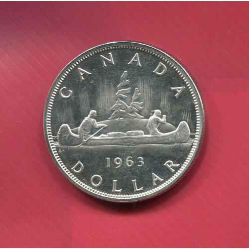 Канада 1 доллар 1963 ПРУФ  серебро/800 Каноэ