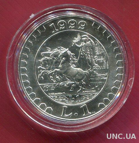 RAR!!! Италия 1 лира 1999 UNC серебро Монета Италии 1915