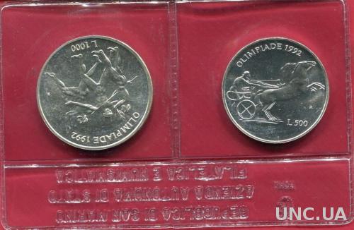 Сан Марино 1000 и 500 лир 1992 UNC серебро Олимпиада