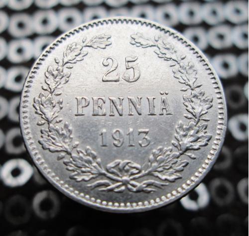 25 пенни 1913 г. Россия для Финляндии.Серебро.Оригинал.