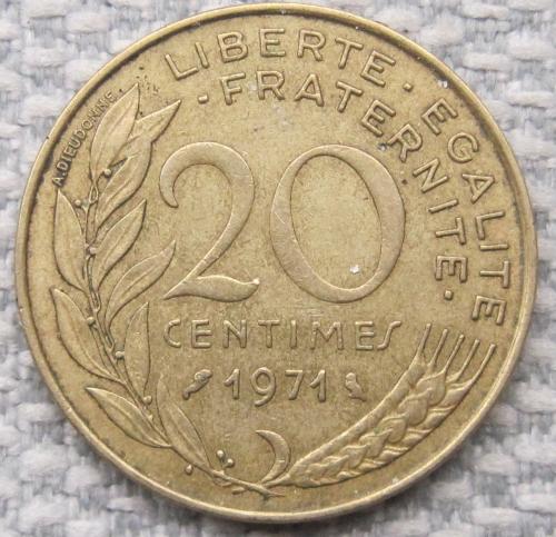 Франция 20 сантимов 1971 года #13676