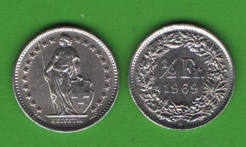 1/2 франка Швейцария 1969