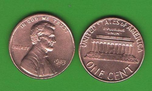 1 цент США 1983 D 