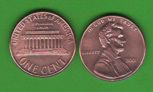 1 цент США 2001