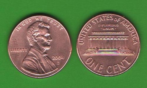 1 цент США 2004 D