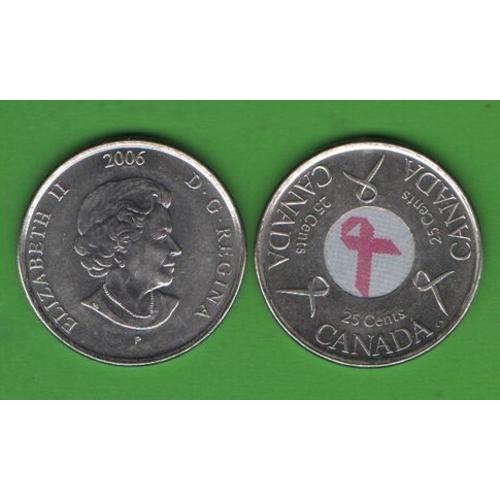 25 центов Канада 2006 (Breast Cancer. Tri-coloured Pink Ribbon)