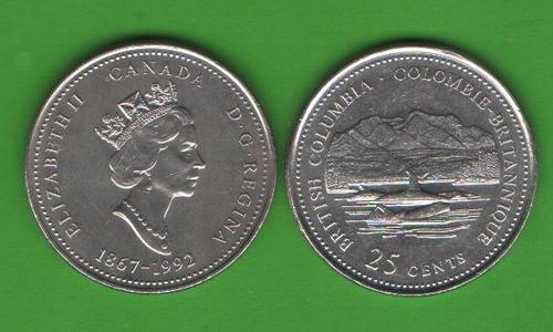 25 центов Канада 1867-1992 (125th Annivers. of Confederation - British Columbia)