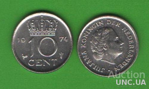 10 центов Нидерланды 1974