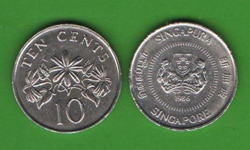 10 центов Сингапур 1986