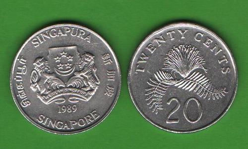 20 центов Сингапур 1989