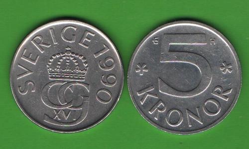 5 крон Швеция 1990