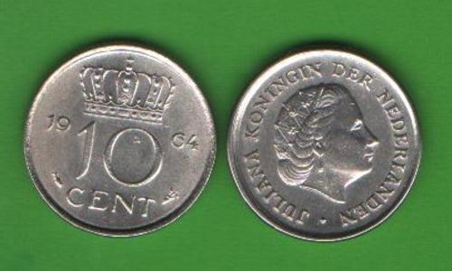 10 центов Нидерланды 1964
