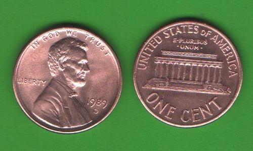 1 цент США 1989 D