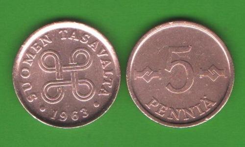 5 пенни Финляндия 1963