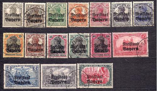 Бавария, немецкие земли, 1916-20 г г., стандартный выпуск с надпечаткой