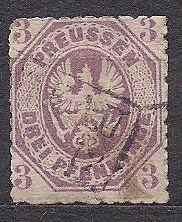 Немецкие земли, Preusen, 1865 г., первые марки, марка № 19, тип а 