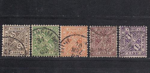 Немецкие земли, Wurttembeg, 1890 г., распродажа, 10% каталога, служебные марки, марки № 208-212