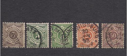 Немецкие земли, Wurttemberg, 1890 г., первые марки № 55-58