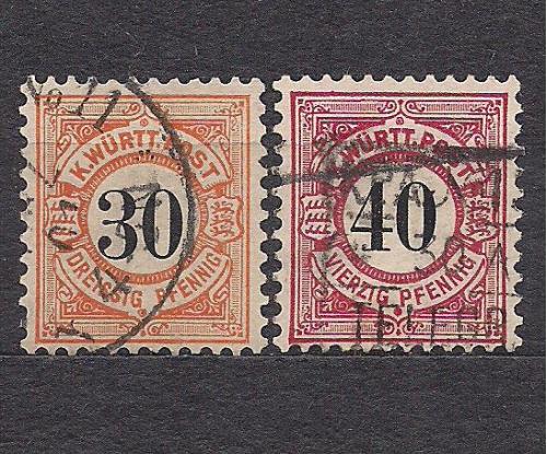 Немецкие земли, Wurttemberg, 1900 г., первые марки, марки № 61-62