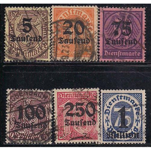 Рейх, 1923 г., !!!, распродажа 25% каталога, служебные марки с над печаткой новых номиналов