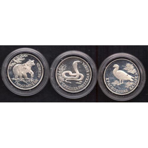 Россия**, 1994 г., распродажа коллекции, красная книга, набор 1 руб., серебро, в капсулах, Proof