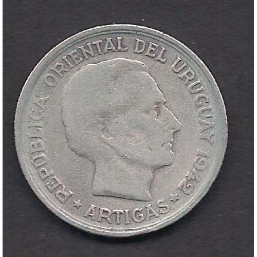 Уругвай, 1942 г., монета б/у не мытая, серебро, качество VF