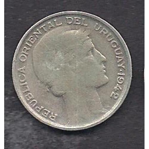 Уругвай, 1954 г., монета б/у не мытая, серебро, качество VF