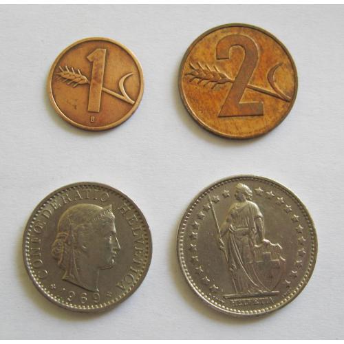 1, 2, 20 рапенів і 1/2 франка = 1969 р. = ШВЕЙЦАРІЯ \\