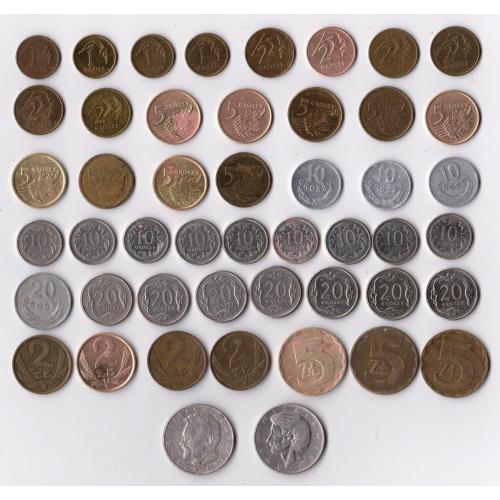 1, 2, 5, 10, 20 грош, 2, 5, 10 злотих = 1963 - 2019 р. = ПОЛЬЩА = 48 монет - всі різні = див.опис \\