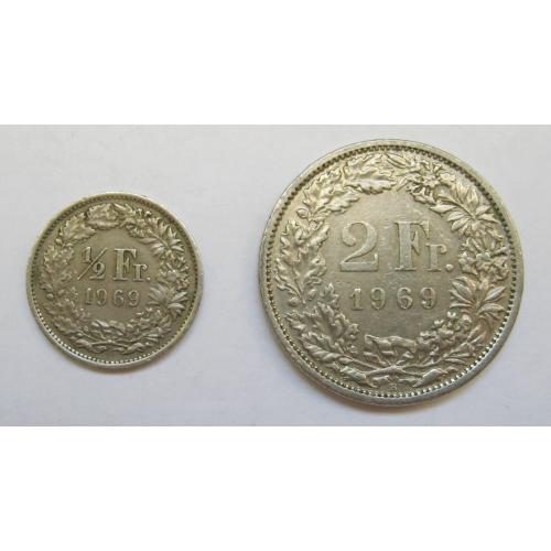 1/2 франка і 2 франк = 1969 р. = ШВЕЙЦАРІЯ \\